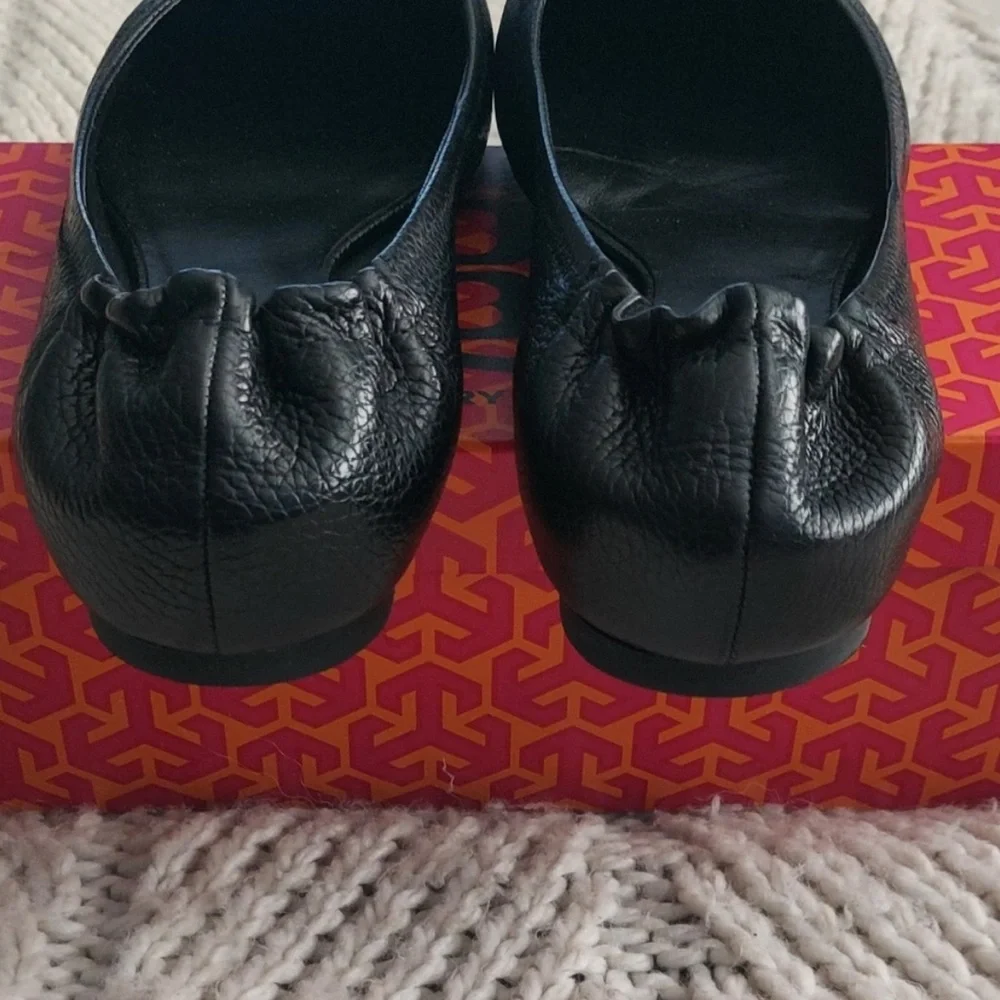 Tory Burch Black Leather Minnie Travel Ballet Flats